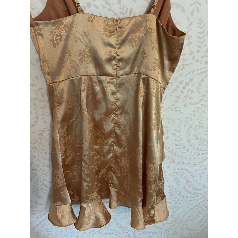 Altar'd State Gold Floral Satin Ruffed Mini Dress L - Picture 5 of 6